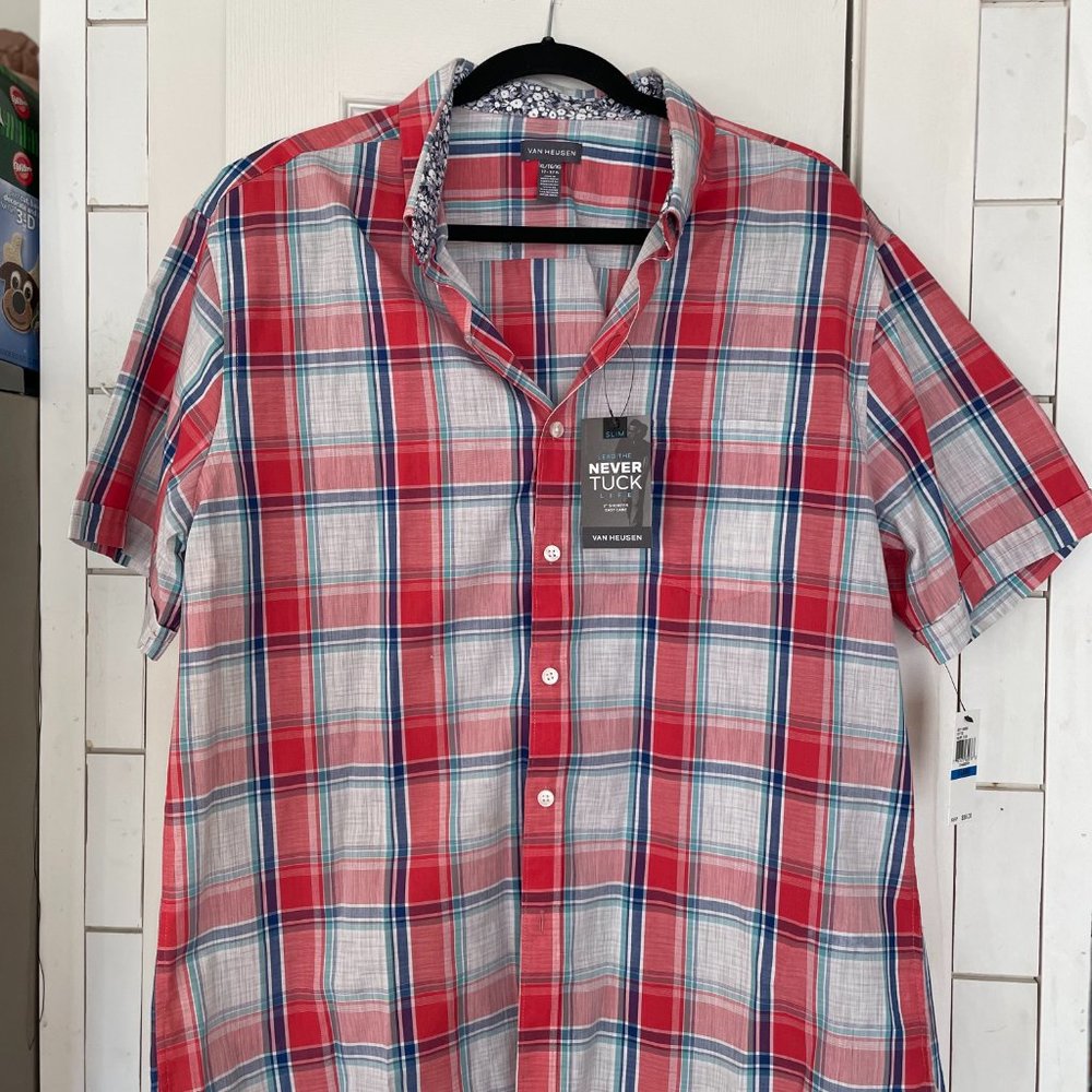 NWT Casual plaid button up | Lead The Never Tuck Life Van Heusen | Men XL